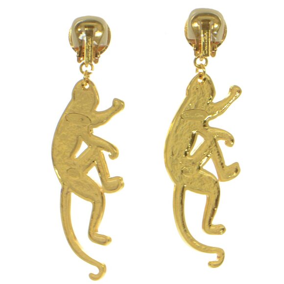 Oscar de la Renta Polished Gold Large Monkey Earrings - Picture 2 of 6